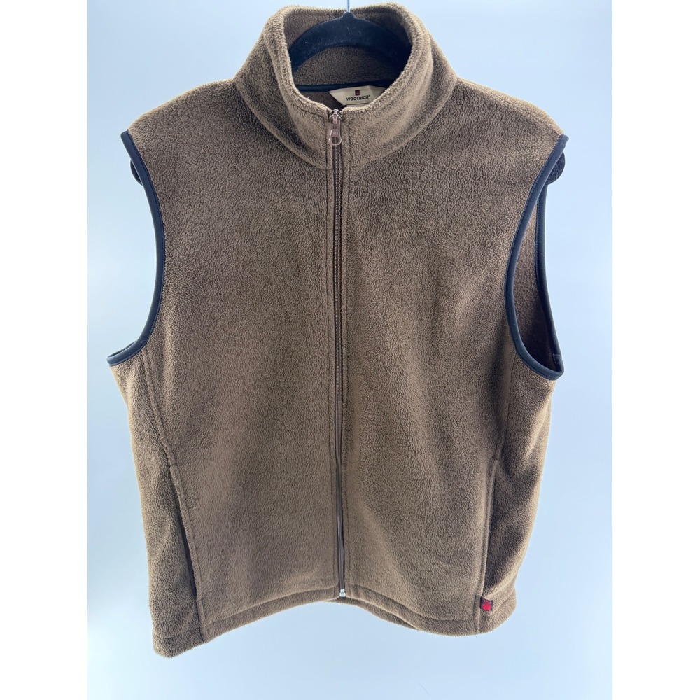 Woolrich Mens Fleece Vest Brown Full Zip Gorpcore Retro 90s Y2K Medium